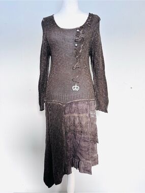 Elisa Cavaletti Brown Long Sleeve Patchwork Maxi Dress